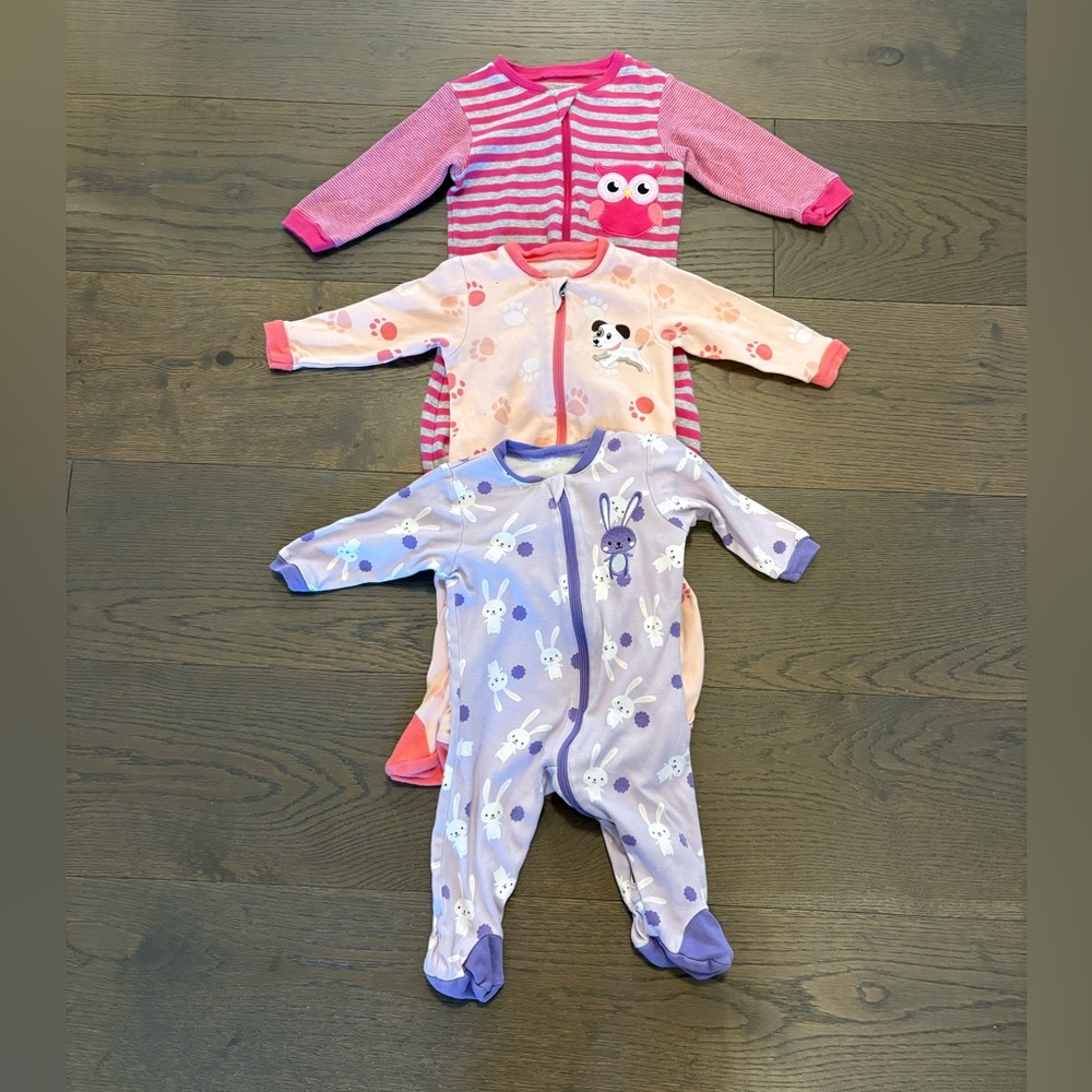 Tuffy baby girl sleepers all size 3M all brand new